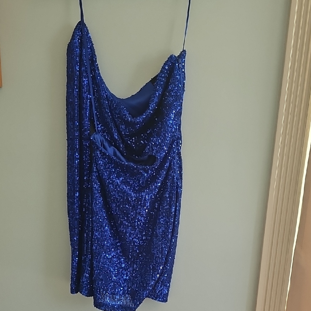 Blue Sequin Draped Dress